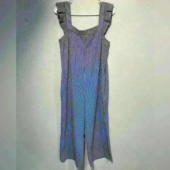 Monteau Striped ruffle sleeveless Romper Jumpsuit- Women’s Medium - Picture 1 of 12